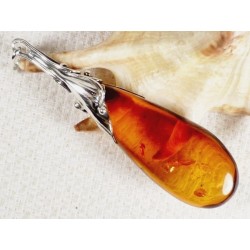 620-907 Wisiorek Srebro z Bursztynem -HAND MADE-