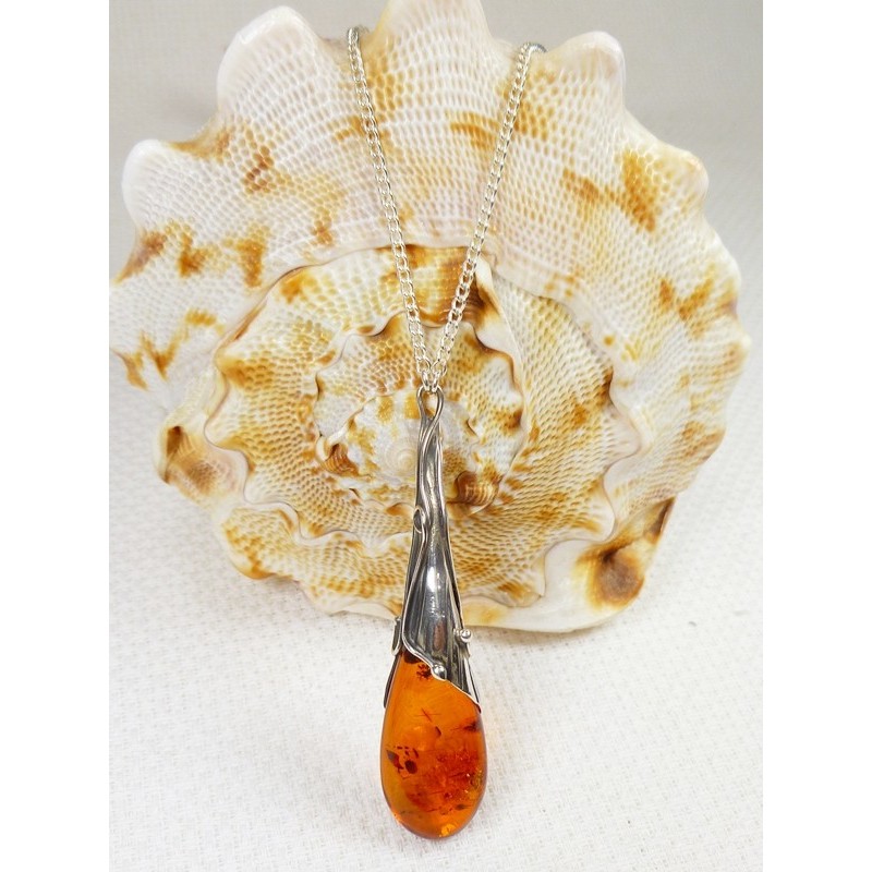 730-26 Naszyjnik Srebro z Bursztynem -HAND MADE-