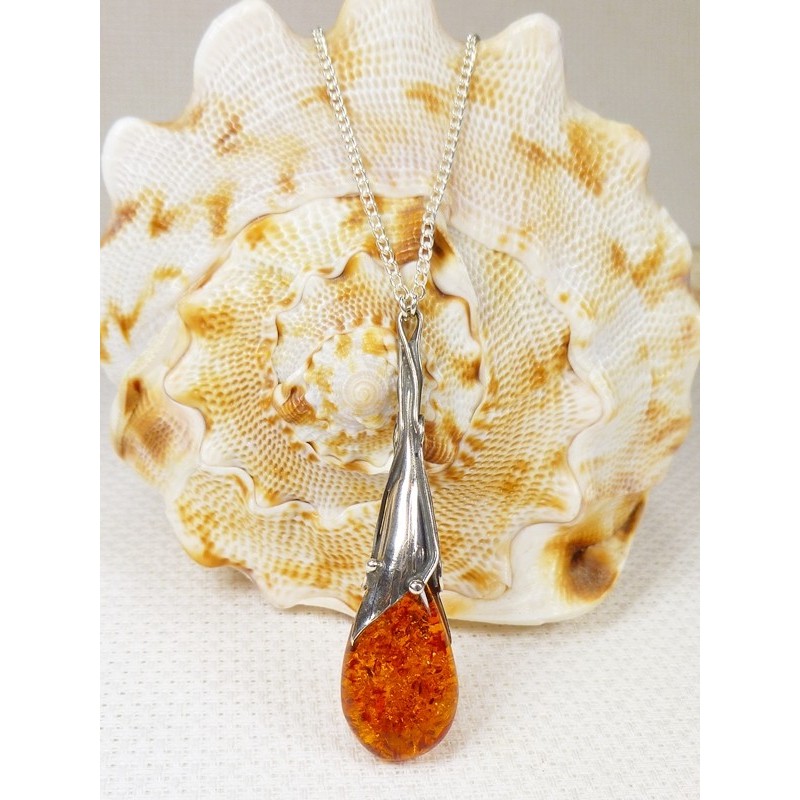 Naszyjnik srebrny z bursztynem, handmade 730-27
