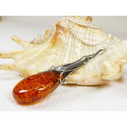 Naszyjnik srebrny z bursztynem, handmade 730-27