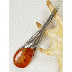 Naszyjnik srebrny z bursztynem, handmade 730-27