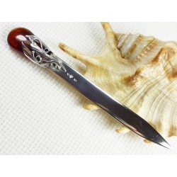 953-16 Nóż Srebro z Bursztynem -HAND MADE- 12 cm