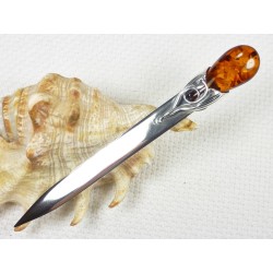 Nóż srebrny z bursztynem, 12 cm, handmade 953-22