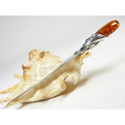 Nóż srebrny z bursztynem, 12 cm, handmade 953-22