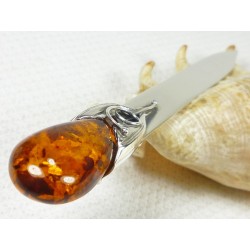 Nóż srebrny z bursztynem, 12 cm, handmade 953-22