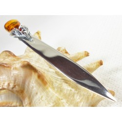 Nóż srebrny z bursztynem, 12 cm, handmade 953-23
