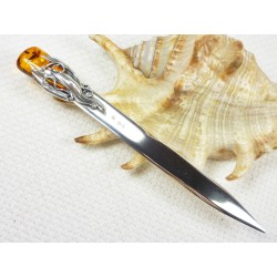 Nóż srebrny z bursztynem, 12 cm, handmade 953-23