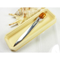 Nóż srebrny z bursztynem, 12 cm, handmade 953-23