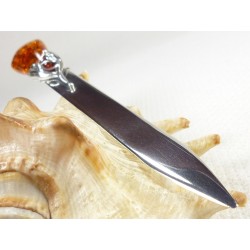 953-25 Nóż Srebro z Bursztynem -HAND MADE- 12 cm