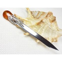 953-25 Nóż Srebro z Bursztynem -HAND MADE- 12 cm