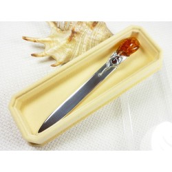953-25 Nóż Srebro z Bursztynem -HAND MADE- 12 cm