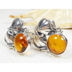 Spinki srebrne z bursztynem, handmade 802-3