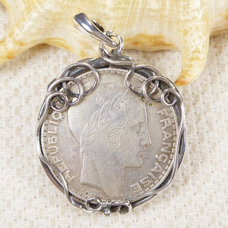 Oprawa srebrna do monety, wisiorek handmade 661-14