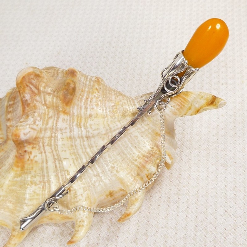 Szpilka srebrna z bursztynem, handmade 808-40