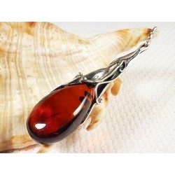 Wisiorek srebrny z bursztynem, handmade 611-10