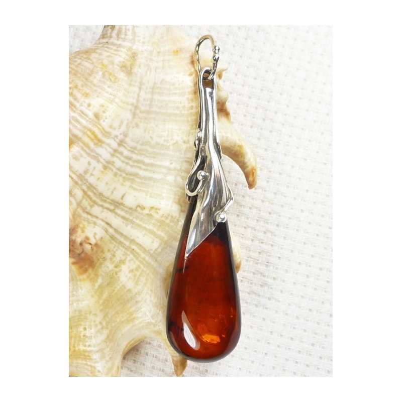 Wisiorek srebrny z bursztynem, handmade 611-17