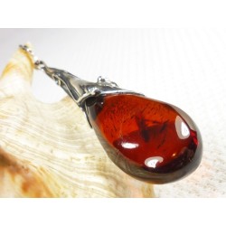 Wisiorek srebrny z bursztynem, handmade 611-41