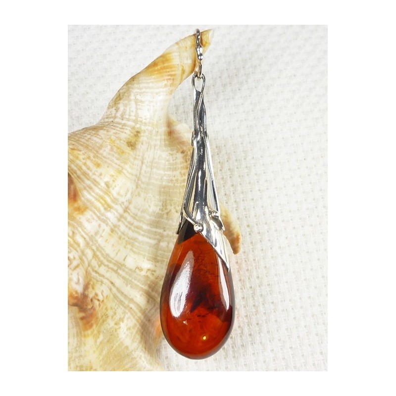 Wisiorek srebrny z bursztynem, handmade 611-41