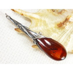 Wisiorek srebrny z bursztynem, handmade 611-41