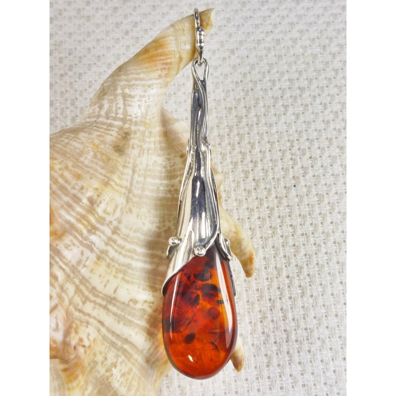 Wisiorek srebrny z bursztynem, handmade 611-53