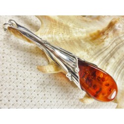 Wisiorek srebrny z bursztynem, handmade 611-53
