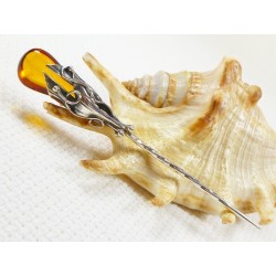 Szpilka srebrna z bursztynem, handmade 8080-47