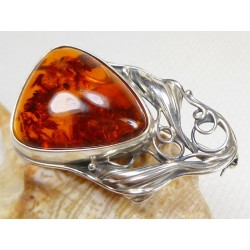 Broszka srebrna z bursztynem, handmade 420-22