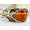Broszka srebrna z bursztynem, handmade 420-22